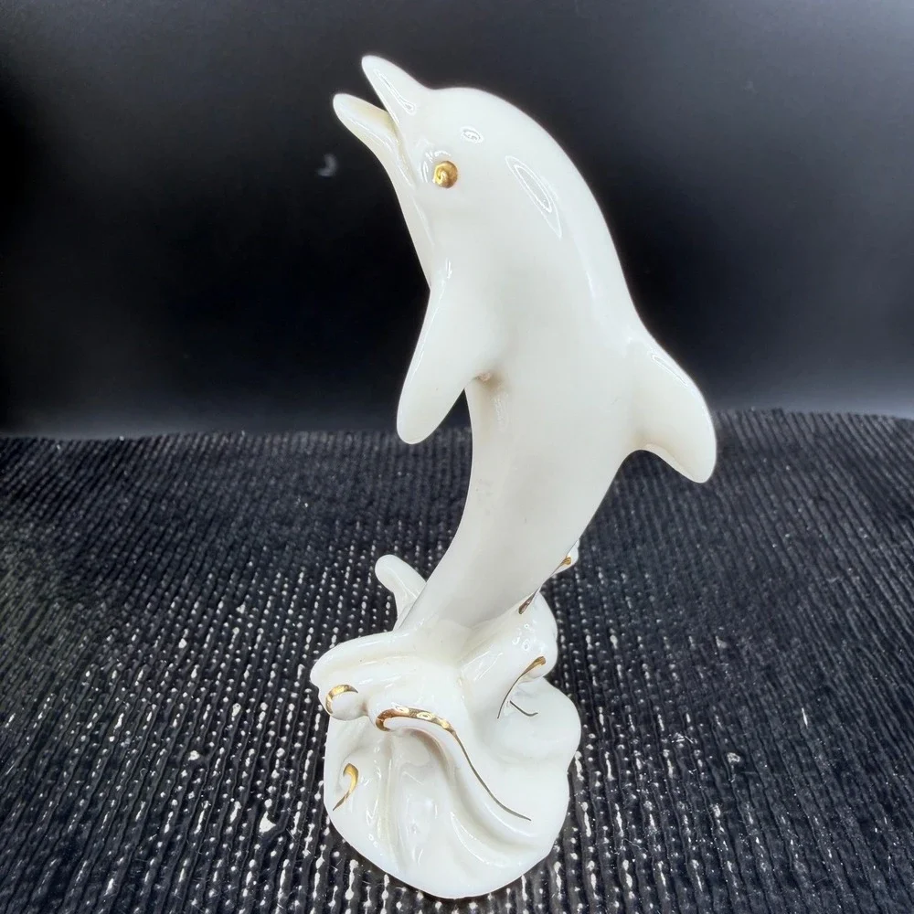 Lenox Ivory China Dolphin Figurine Gold Trim Nautical Ocean‎ Marine Life 4 Inch